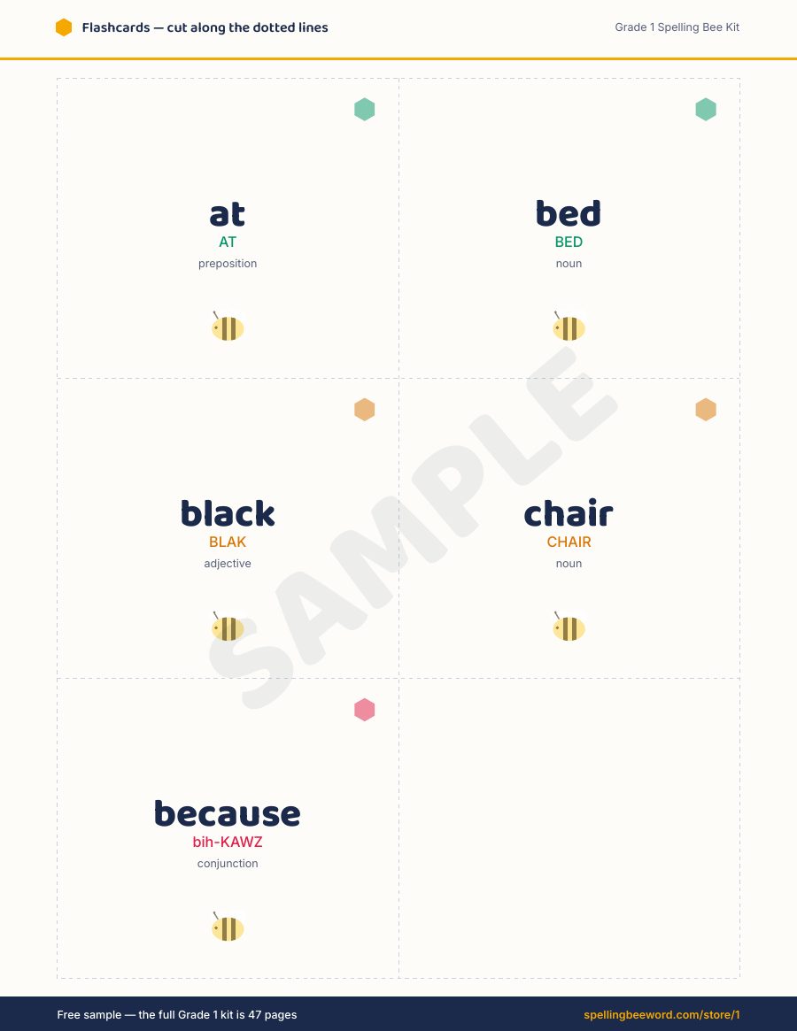 Grade 1 Spelling Bee Kit preview — Cut-out flashcards