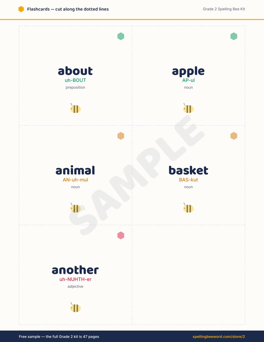 Grade 2 Spelling Bee Kit preview — Cut-out flashcards