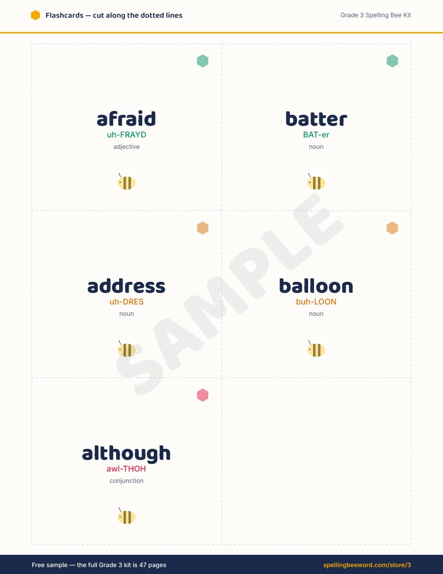 Grade 3 Spelling Bee Kit preview — Cut-out flashcards