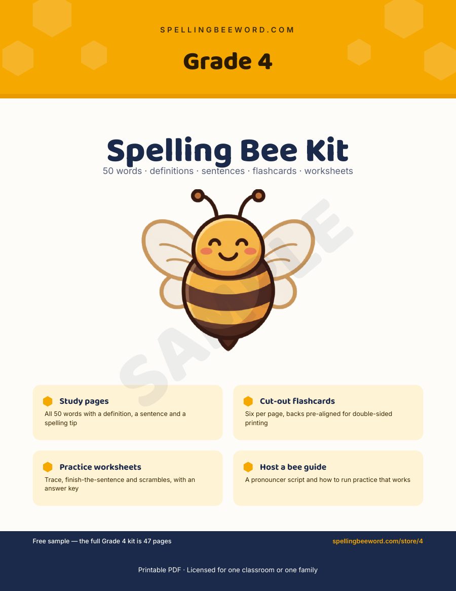 Grade 4 Spelling Bee Kit — cover page