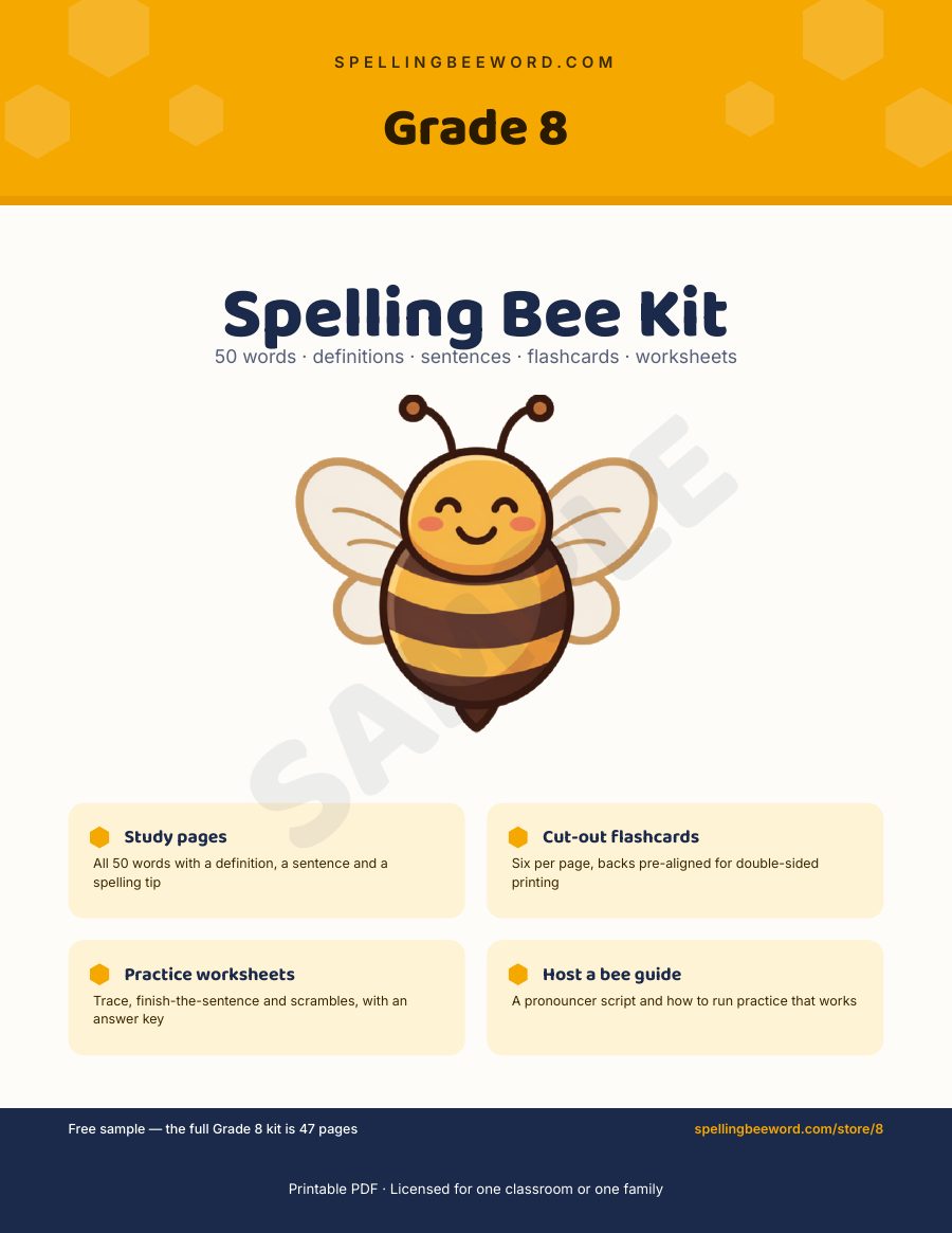 Grade 8 Spelling Bee Kit — cover page